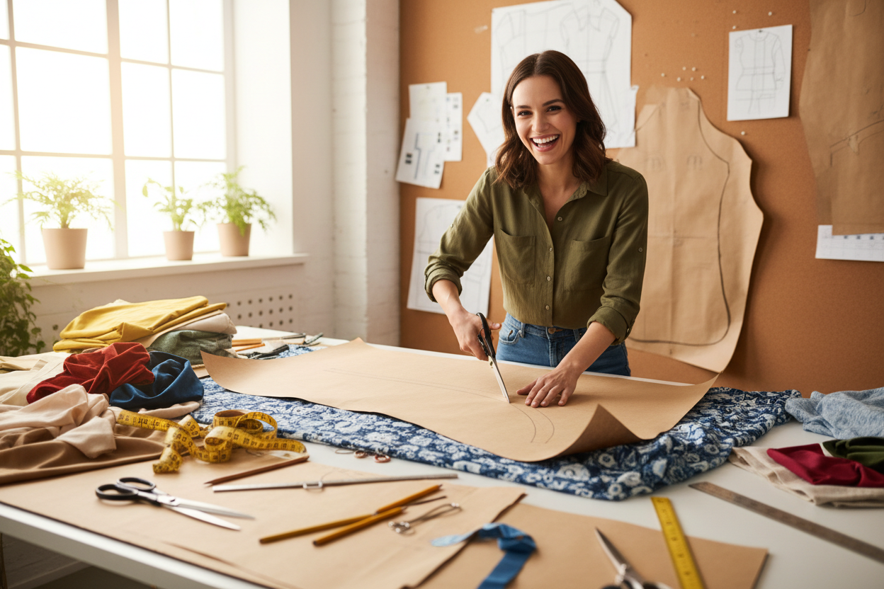 persona feliz haciendo patronaje d eropa